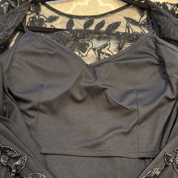 Adrianna Papell Navy Floral Embellished Gown Sz 8 - Picture 8 of 9